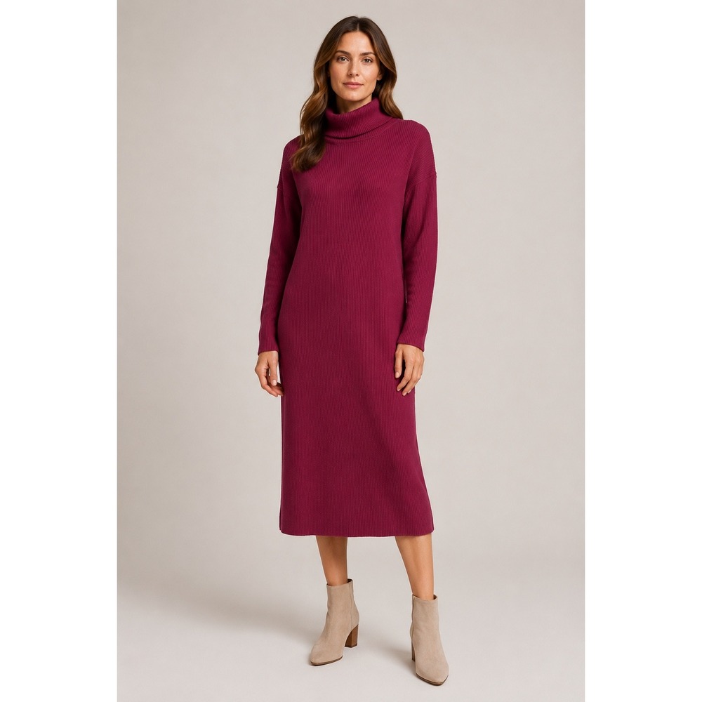 Stitchdrop Sweater Dress Womens S Magenta Ribbed Turtleneck Midi Office Bodycon
